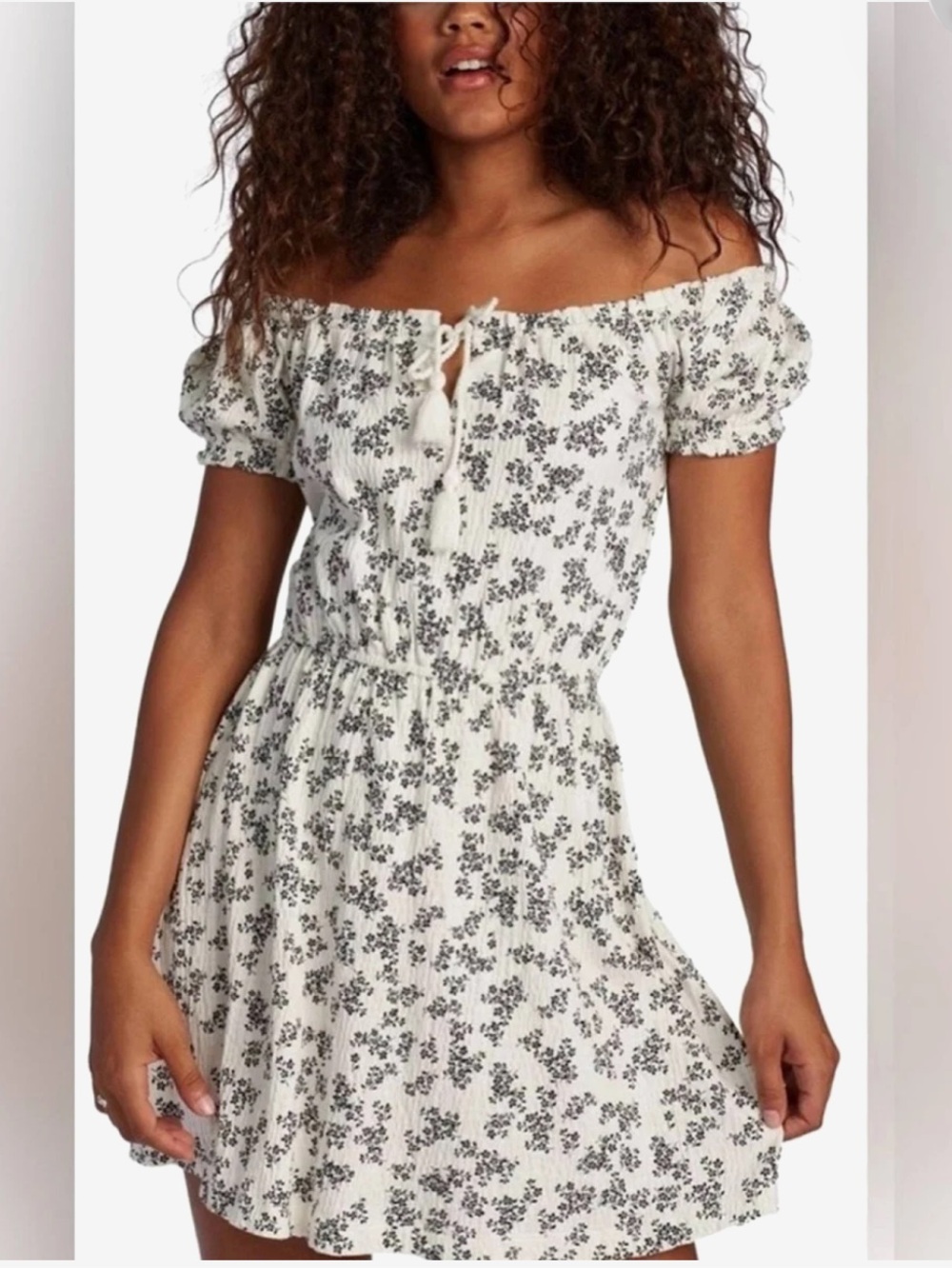 Roxy Cream and Black Floral Mini Dress